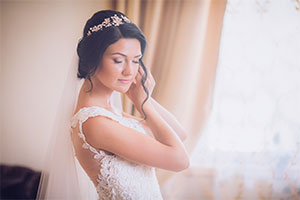 Bride getting ready at wedding venue