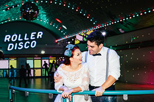 Couple at roller disco