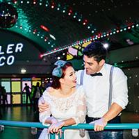 Couple at roller disco