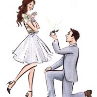 couple propose cartoon style 