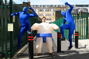 Sumo and Morph fancy dress with Pingit ships