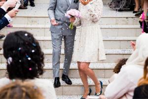 wedding on stairs